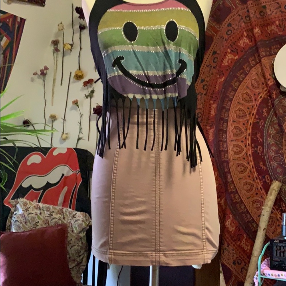 Free people pink denim mini skirt